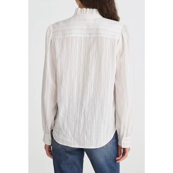 Madewell Ruffled Button Up Top NW715 Airy Stripe NWT Size L - Picture 3 of 8